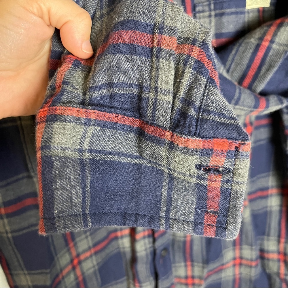 Lucky Brand Flannel Button Up Plaid Shirt Mens M Navy Red Cotton - Picture 11 of 16